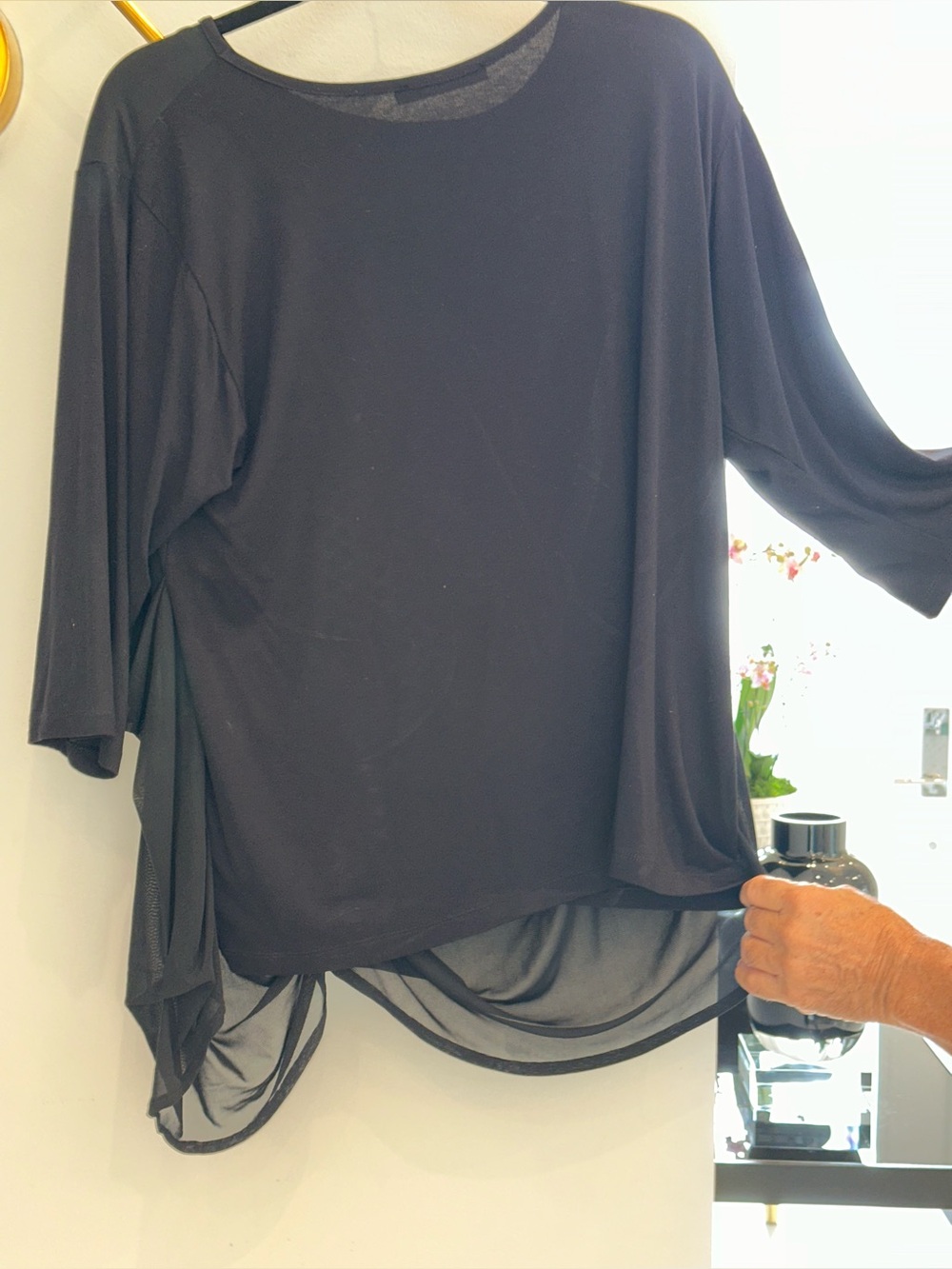 Classic Black Women's Draped Sleeve Top